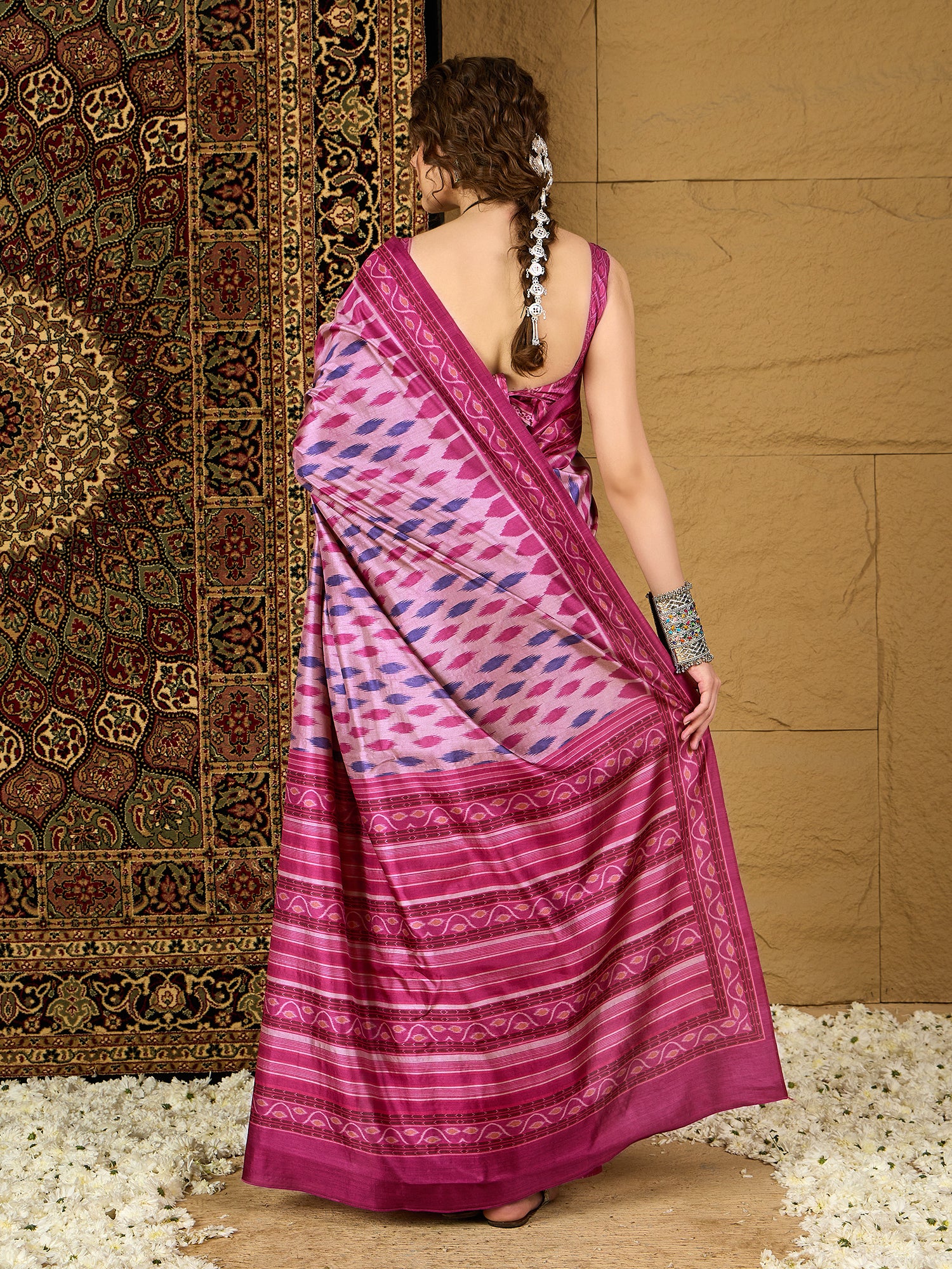 Ikat Print Saree – Bold Geometric Patterns in Soft, Comfortable Fabric for Every Occasion