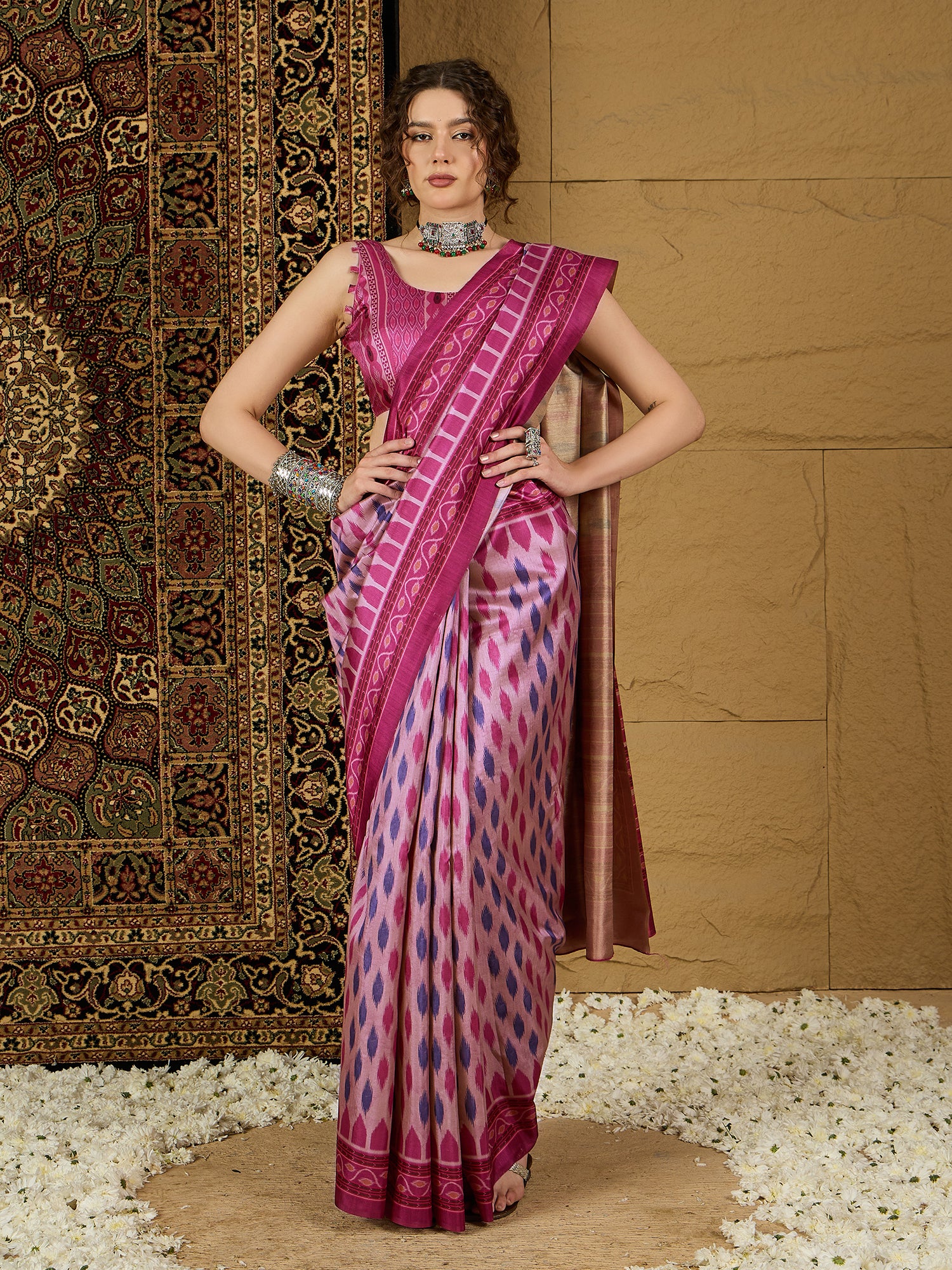Ikat Print Saree – Bold Geometric Patterns in Soft, Comfortable Fabric for Every Occasion