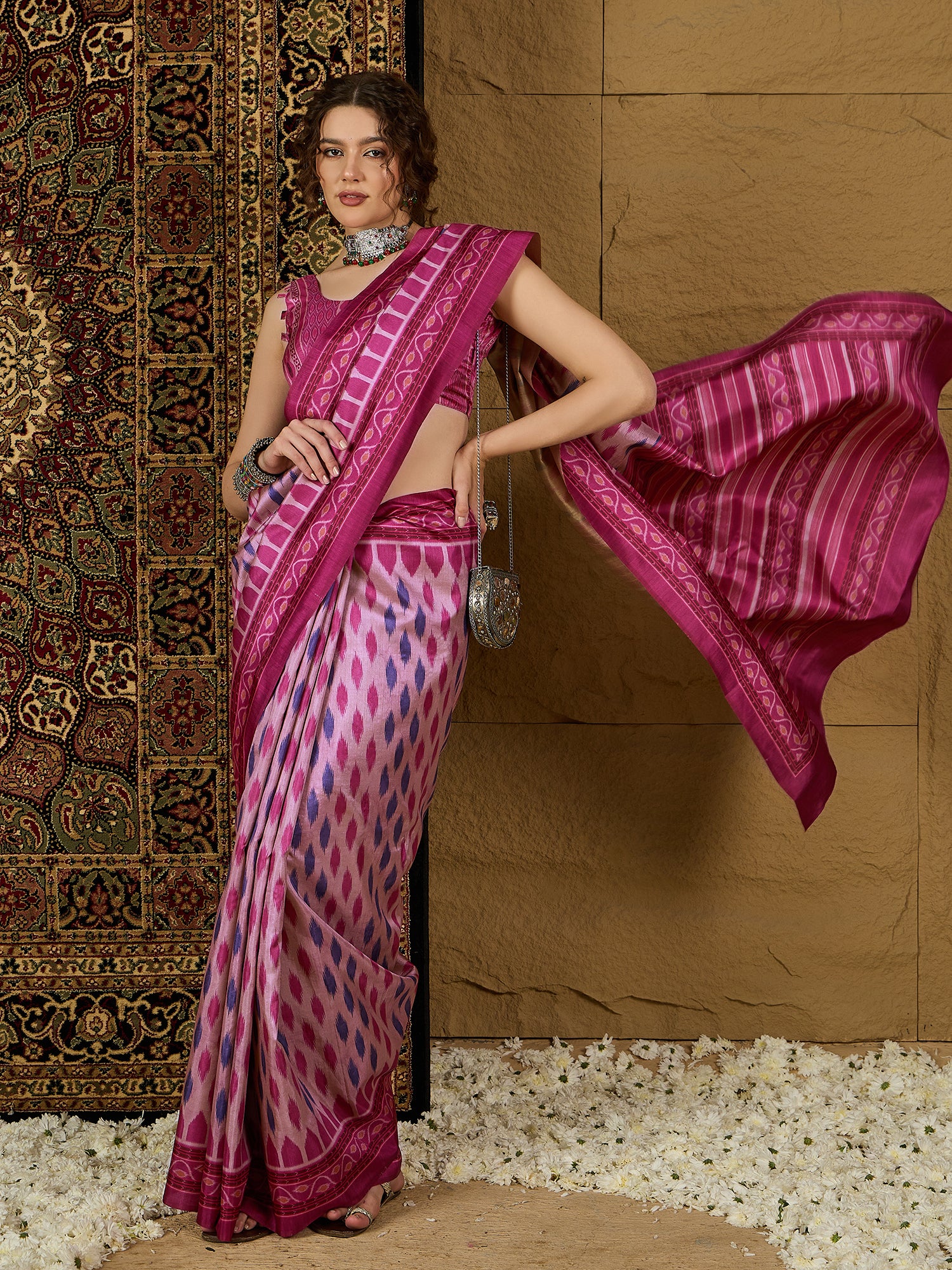 Ikat Print Saree – Bold Geometric Patterns in Soft, Comfortable Fabric for Every Occasion