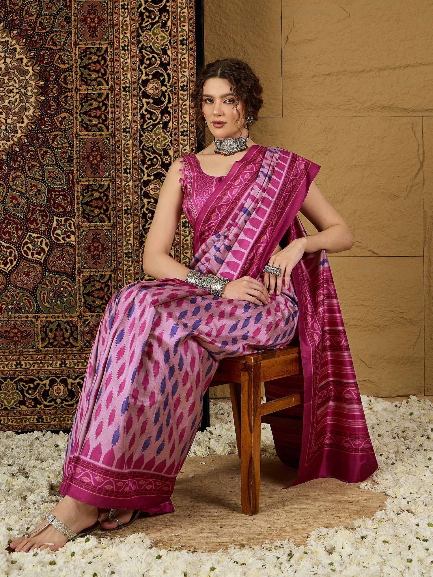Ikat Print Saree – Bold Geometric Patterns in Soft, Comfortable Fabric for Every Occasion