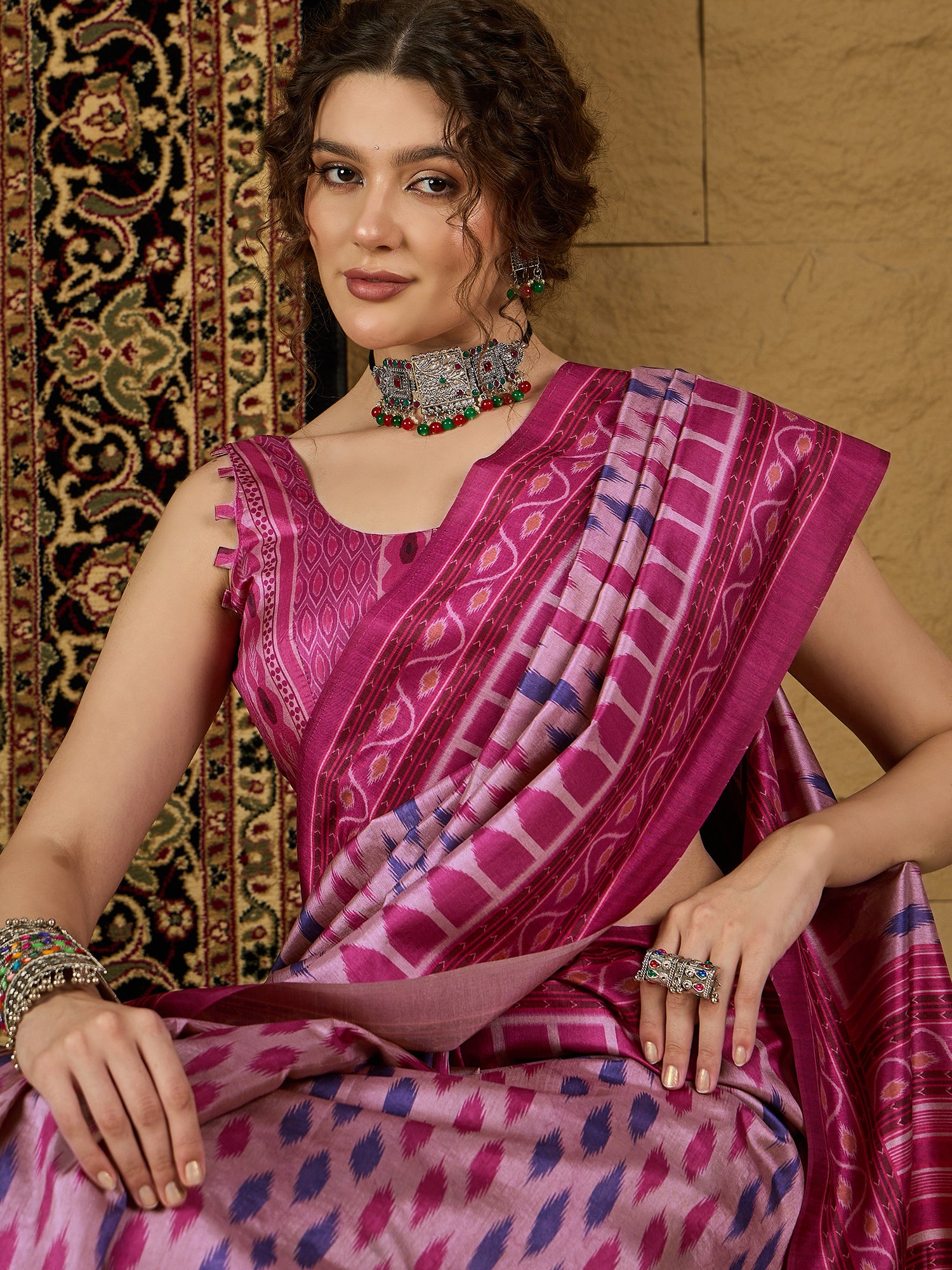 Ikat Print Saree – Bold Geometric Patterns in Soft, Comfortable Fabric for Every Occasion