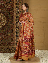 Ikat Print Saree – Contemporary Geometric Designs in Premium Fabric for Effortless Style