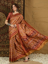 Ikat Print Saree – Contemporary Geometric Designs in Premium Fabric for Effortless Style