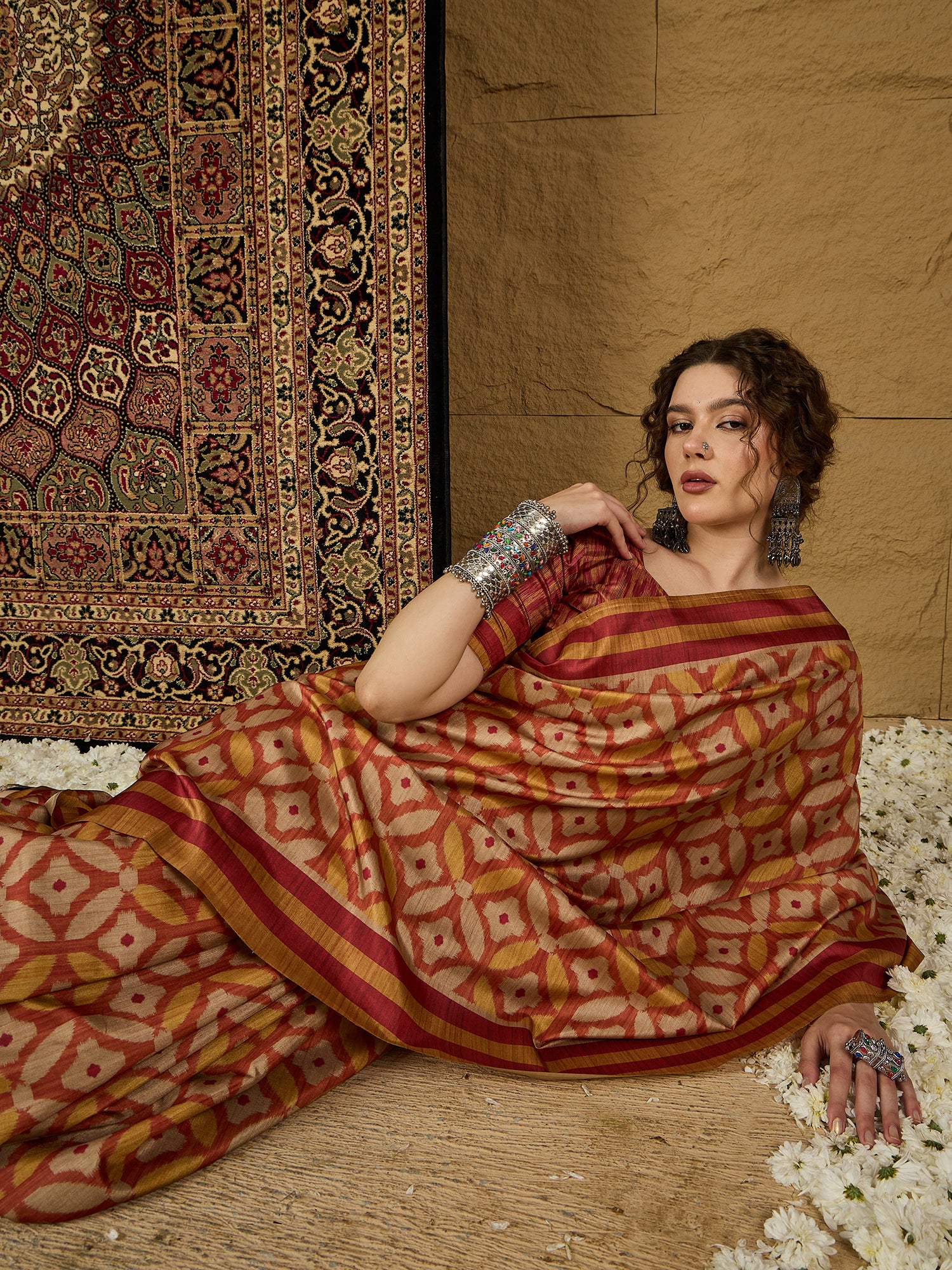 Ikat Print Saree – Contemporary Geometric Designs in Premium Fabric for Effortless Style