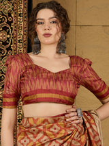 Ikat Print Saree – Contemporary Geometric Designs in Premium Fabric for Effortless Style