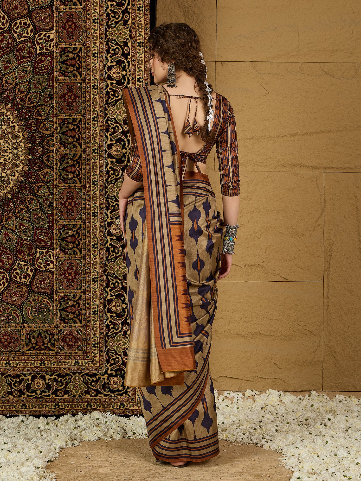 Gulabi Nagari Kozi Silk Ikat Print Saree – Stunning Geometric Patterns in Rich Kozi Silk for Festivals & Celebrations
