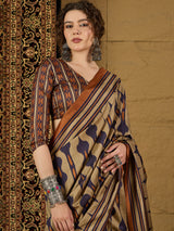 Gulabi Nagari Kozi Silk Ikat Print Saree – Stunning Geometric Patterns in Rich Kozi Silk for Festivals & Celebrations