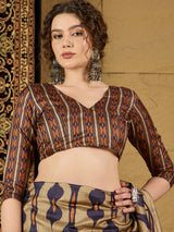 Gulabi Nagari Kozi Silk Ikat Print Saree – Stunning Geometric Patterns in Rich Kozi Silk for Festivals & Celebrations
