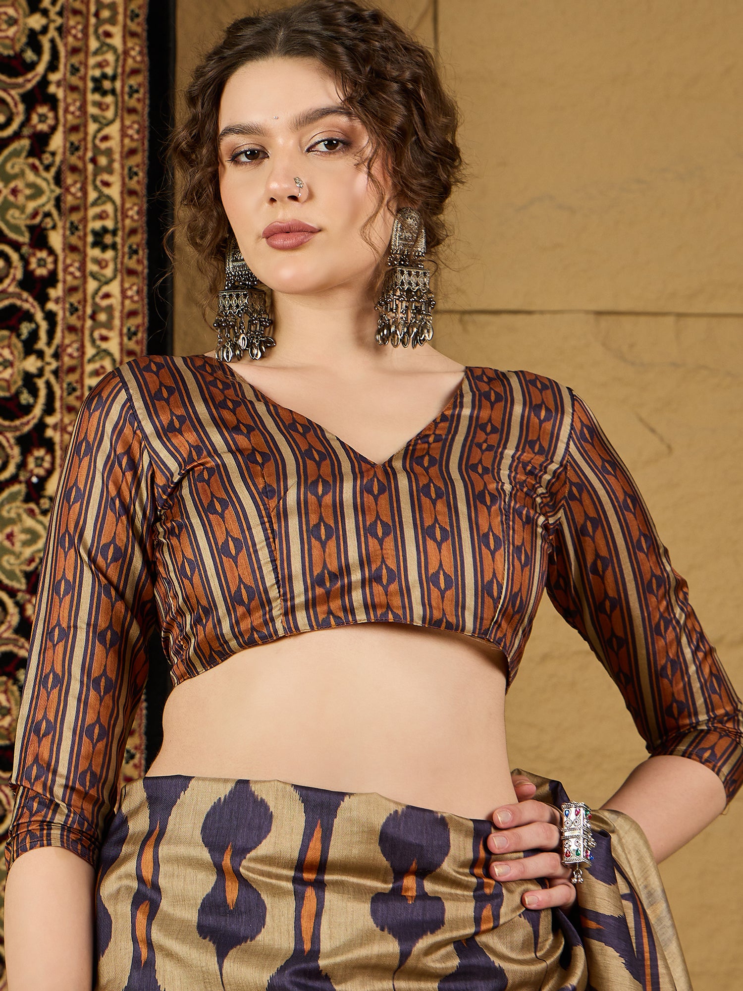 Gulabi Nagari Kozi Silk Ikat Print Saree – Stunning Geometric Patterns in Rich Kozi Silk for Festivals & Celebrations