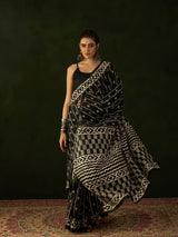 WOMANIYA Traditional Line Design Hand Block Printed Soft Cotton silk Saree - Apple Lifestyle