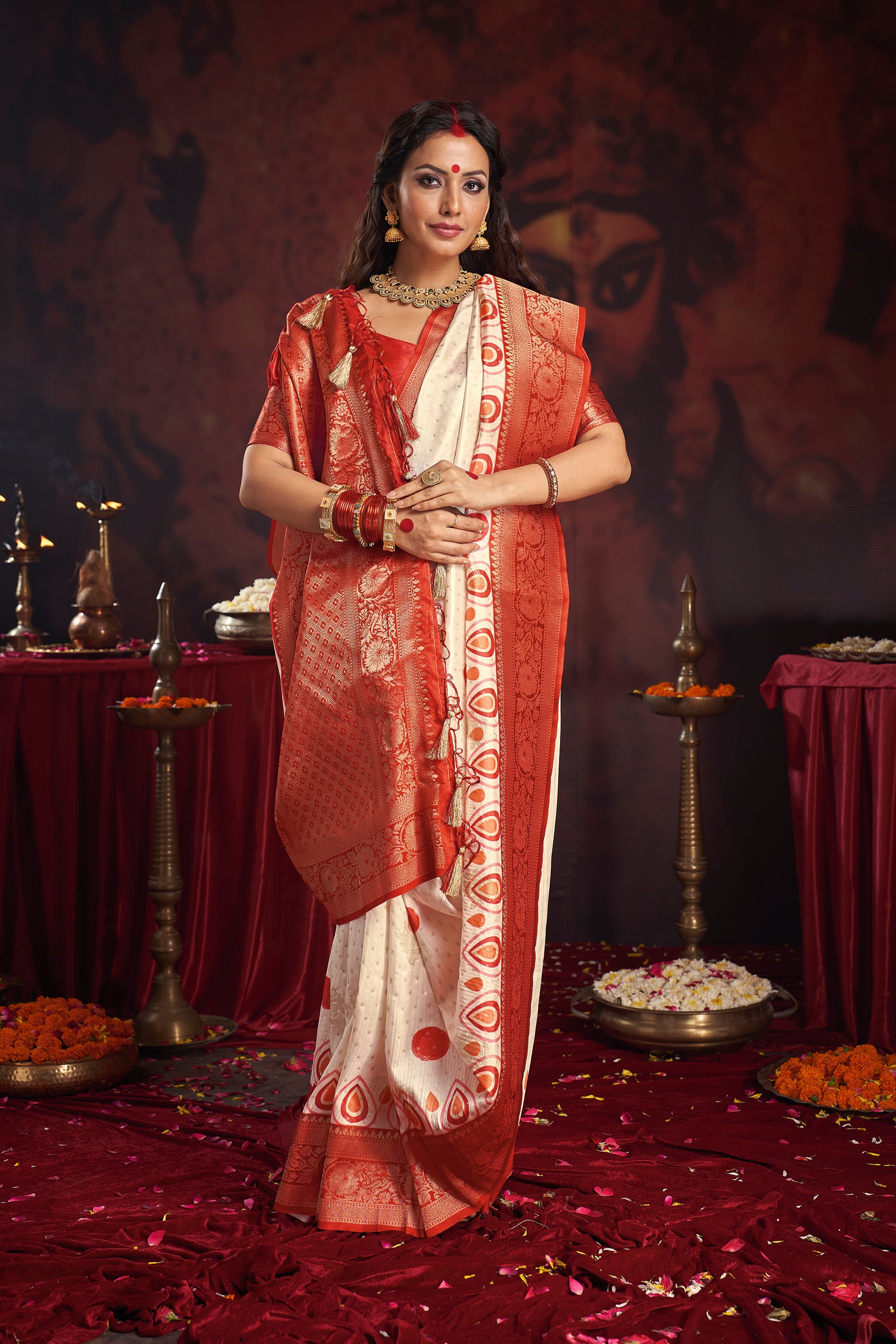 Durgotsav Royal Vermilion Saree