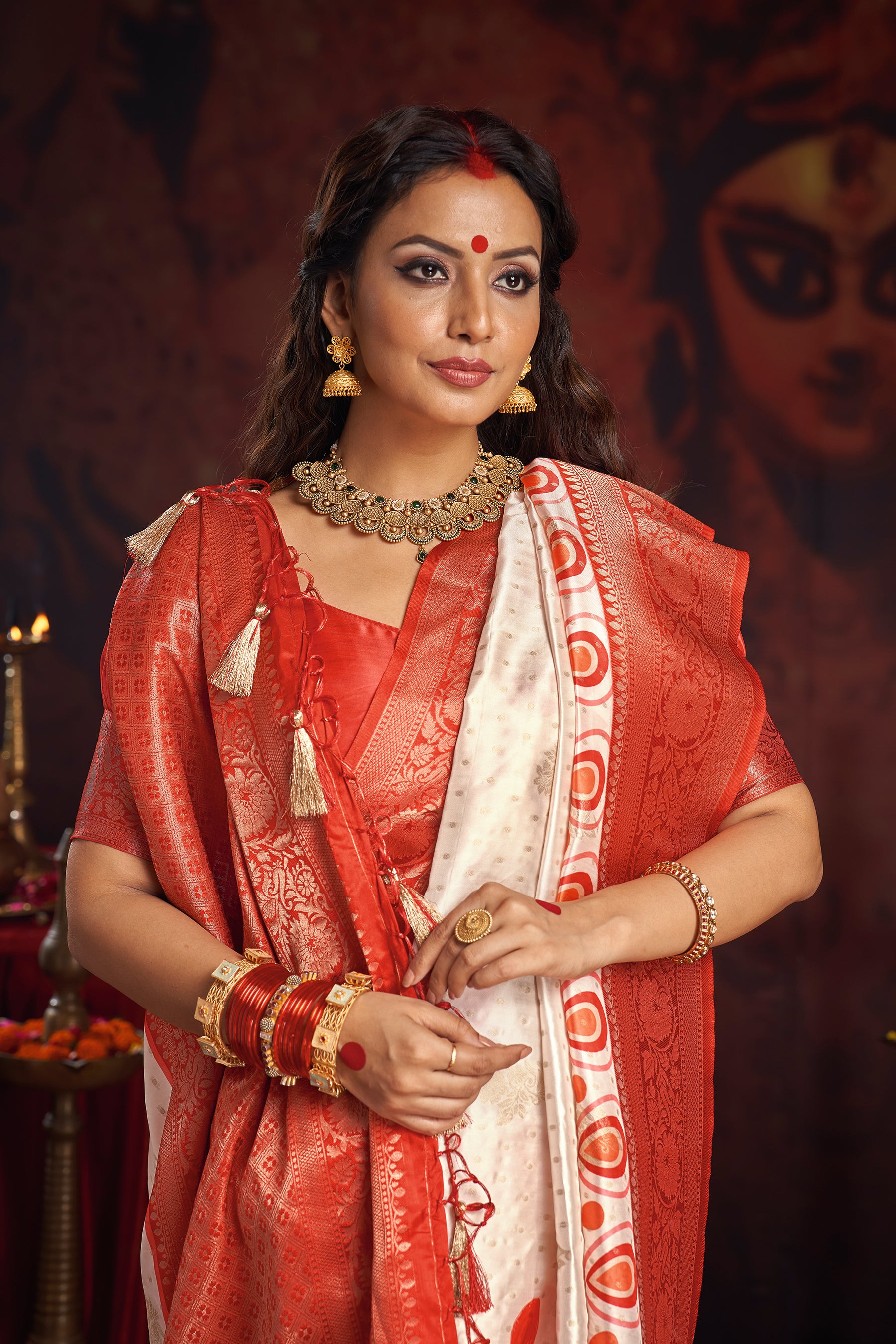 Durgotsav Royal Vermilion Saree