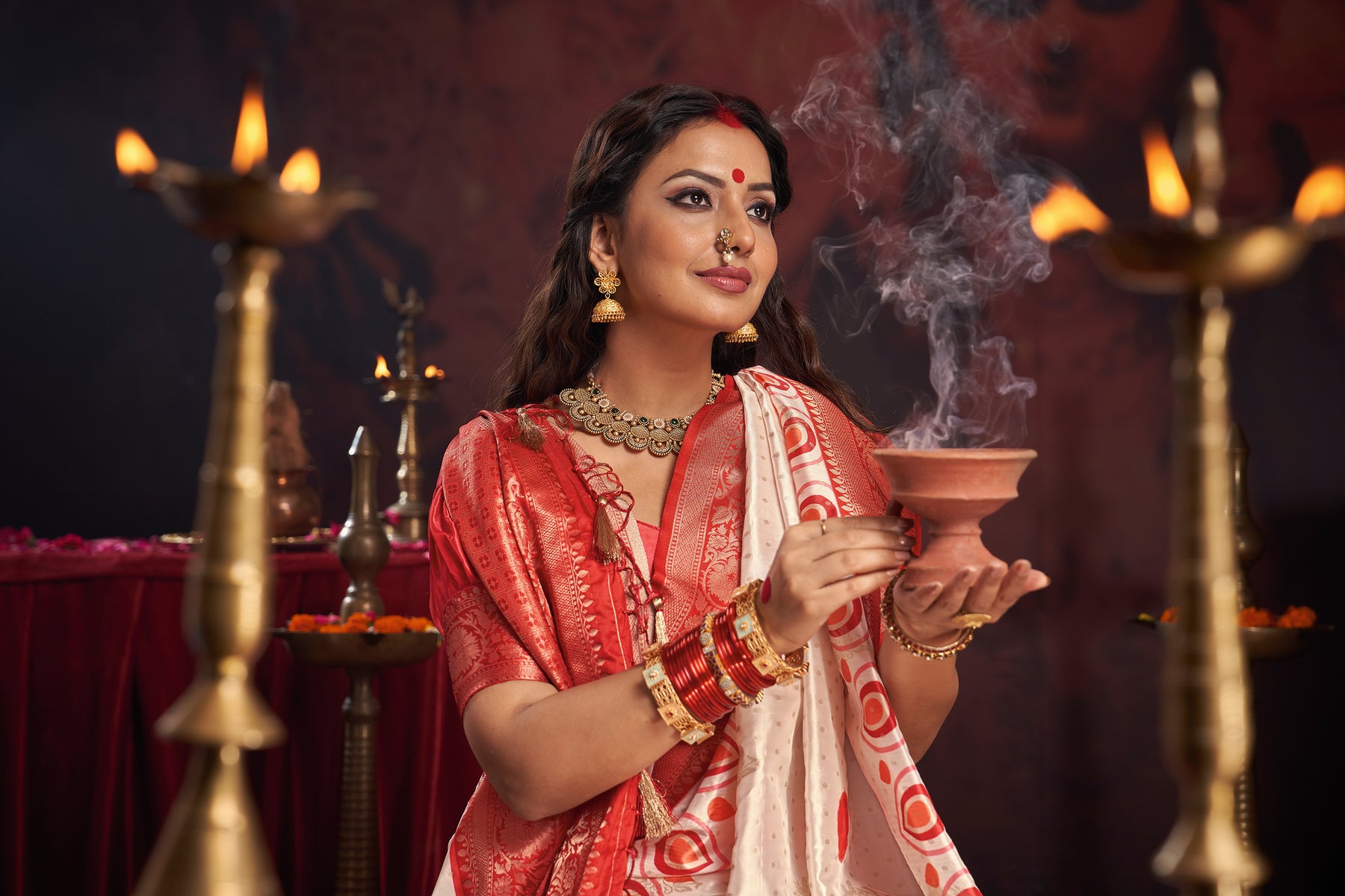 Durgotsav Royal Vermilion Saree