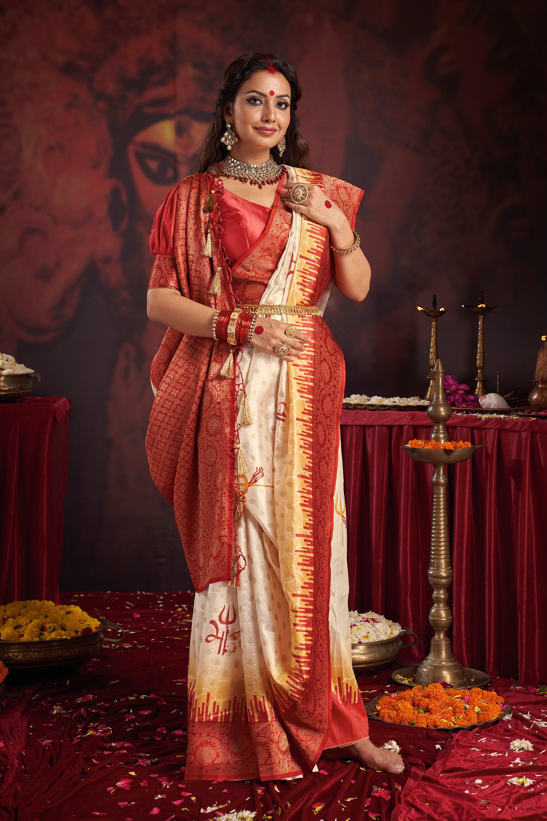 Durgotsav Trishakti Heritage Saree