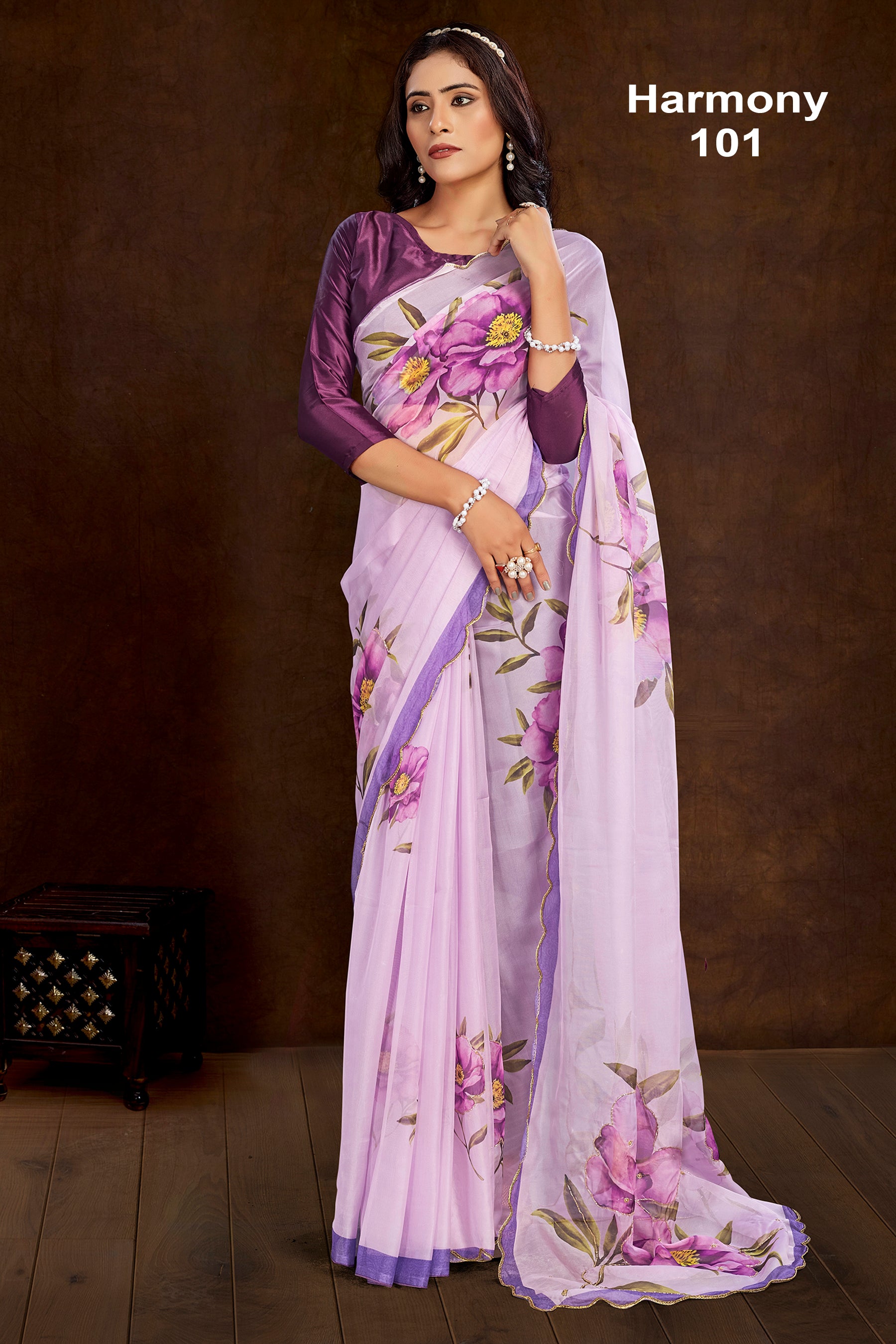 Harmony Lavender Floral Printed Designer Saree