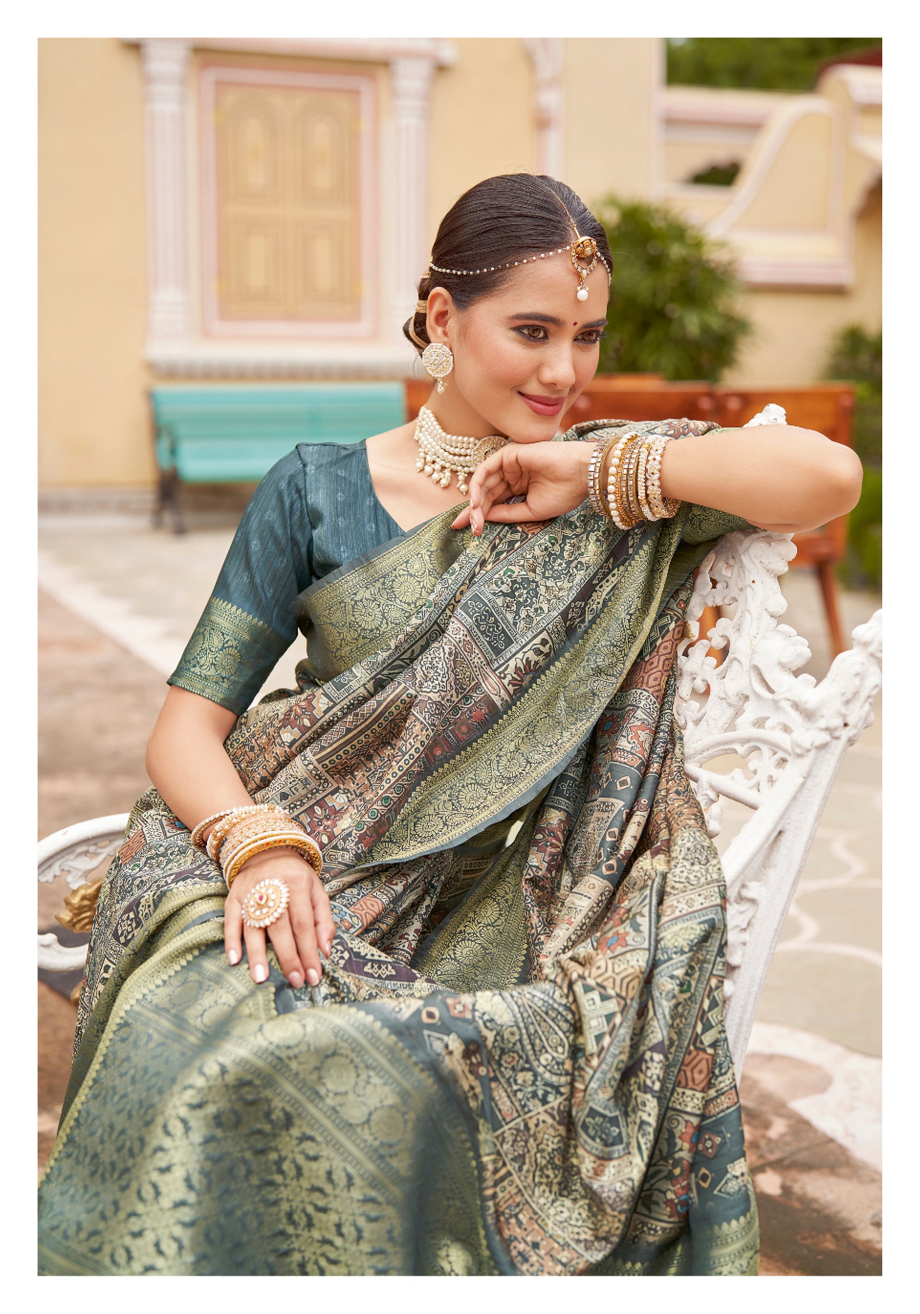 PRATIKSHA Women's Traditional Multicolor woven Kalamkari Printed kotha Zari rich pallu Saree