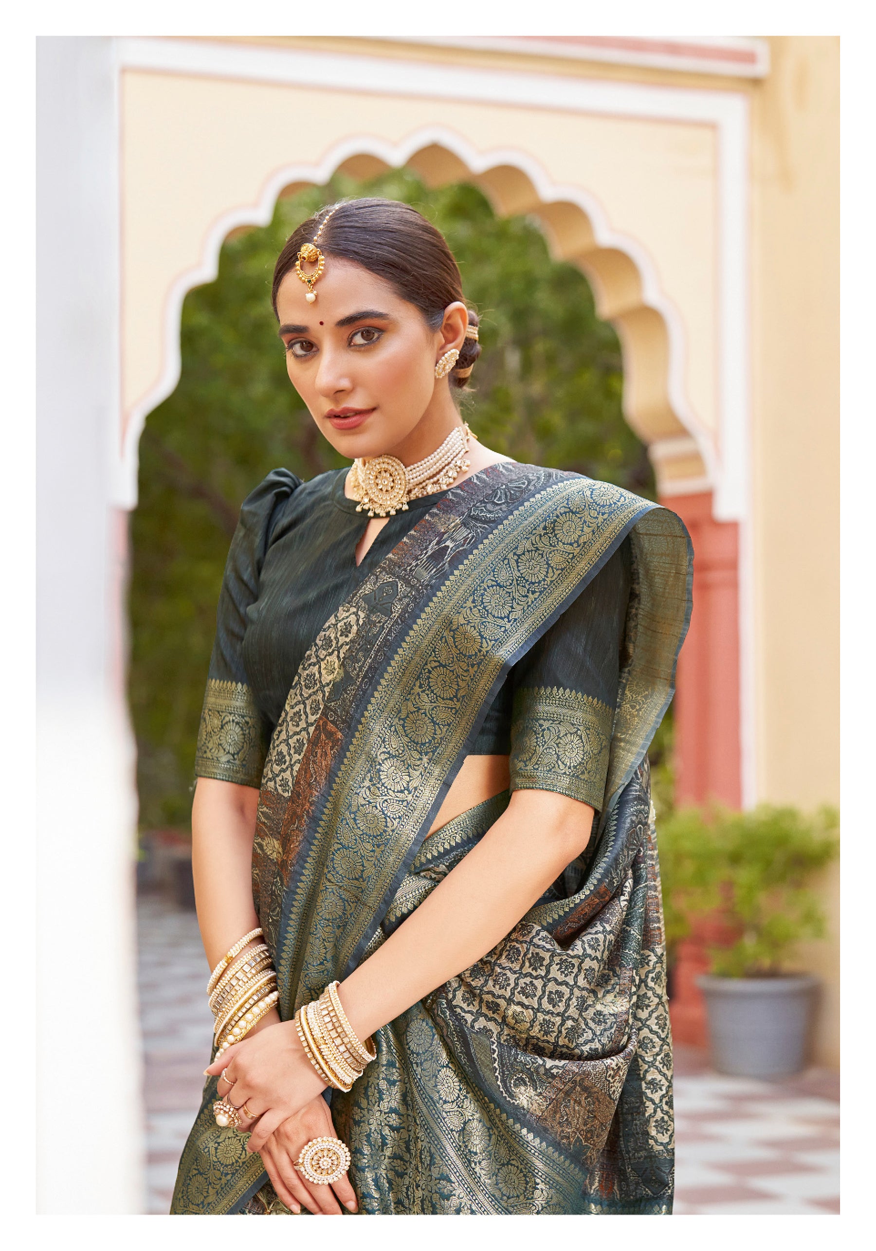 Pratiksha Women's Traditional Look Kalamkari Kotha zari rich pallu weaven digital printed saree