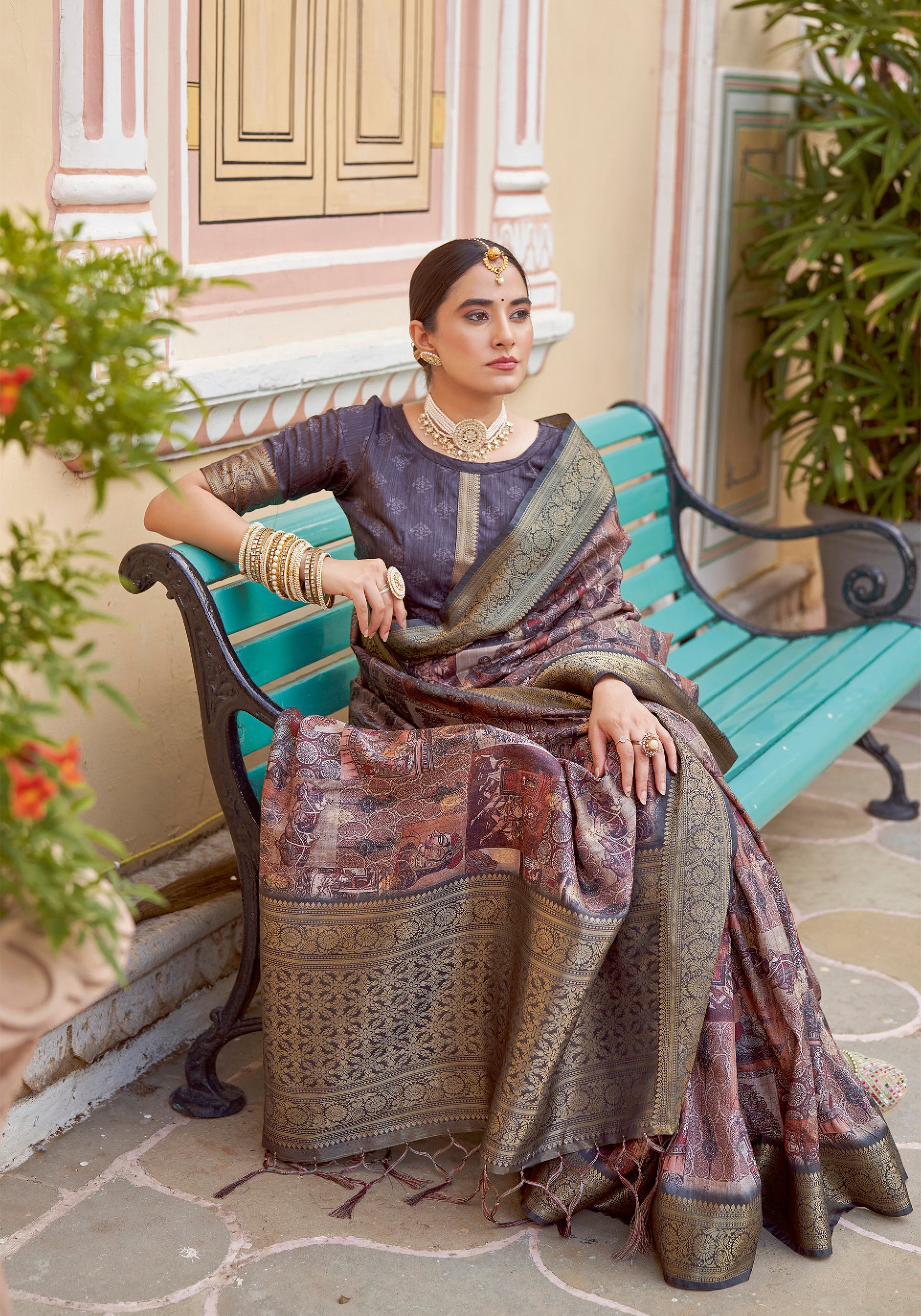 PRATIKSHA Women's Traditional Stylish Kalamkari Kotha zari rich pallu digital Printed Saree