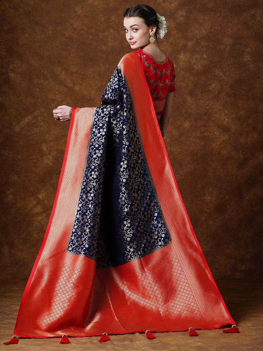 VIRGO PREMIUM Women Adorable Georgette Silk Floral Pattern Embroidery Saree - Apple Lifestyle