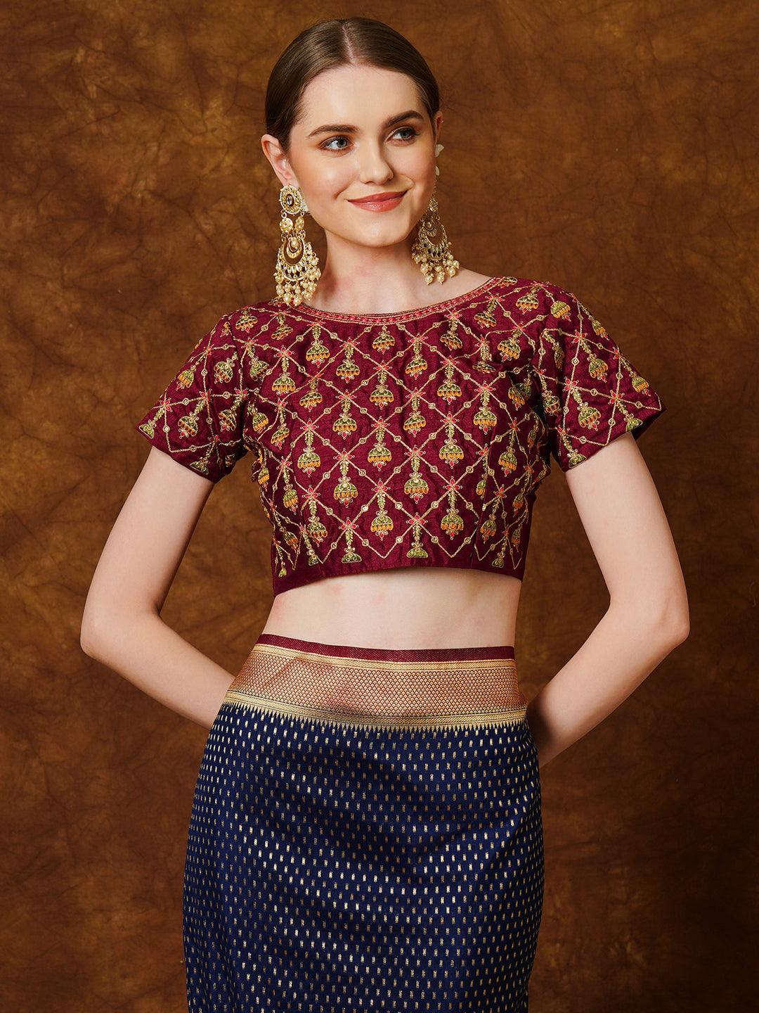 VIRGO PREMIUM Womens Kanjivaram Banarasi Soft Khadi batiq print Georgette Silk Saree - Apple Lifestyle