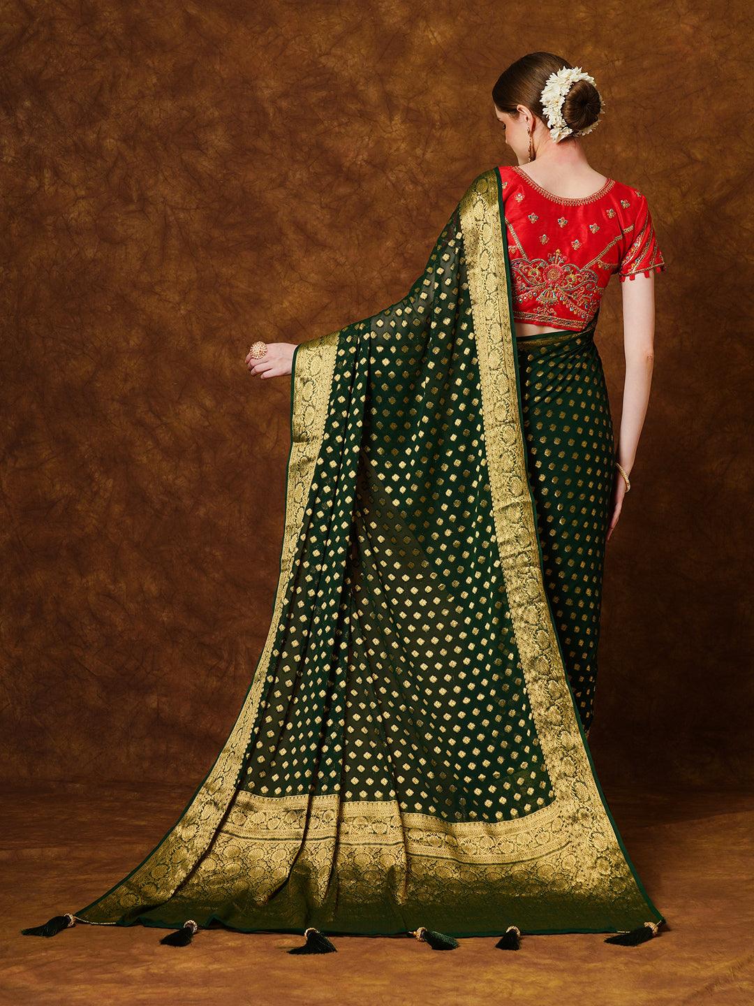 VIRGO Women's Trendy Lastest Soft Georgette Striped Pattern Embroidery Work saree - Apple Lifestyle