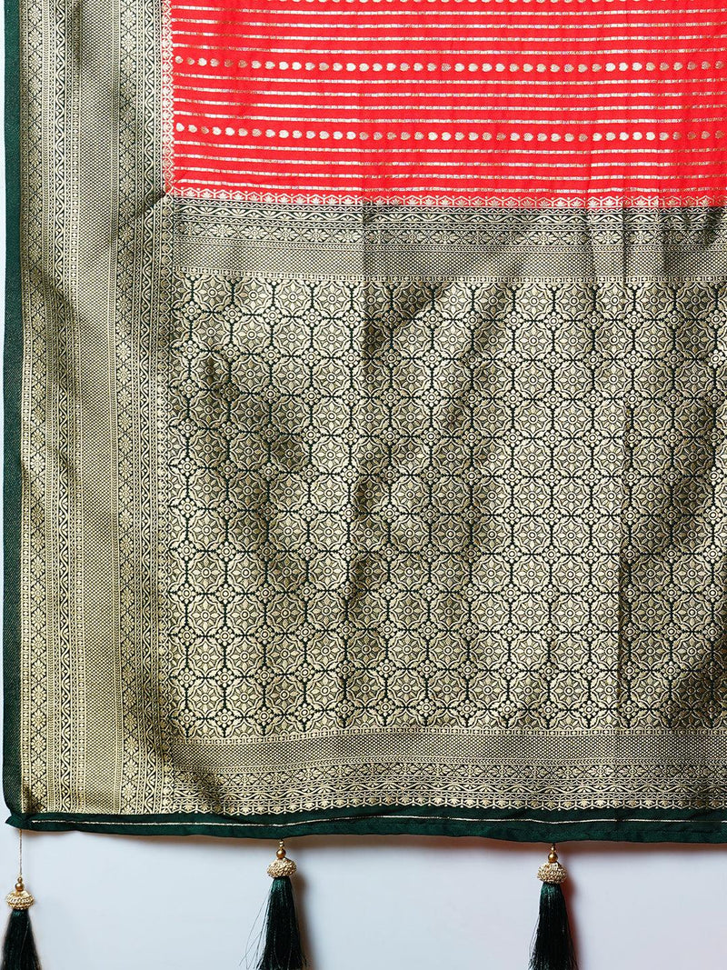 VIRGO PREMIUM Traditional Line Design Hand Banarasi Georgette with Green weaving jari border Saree - Apple Lifestyle