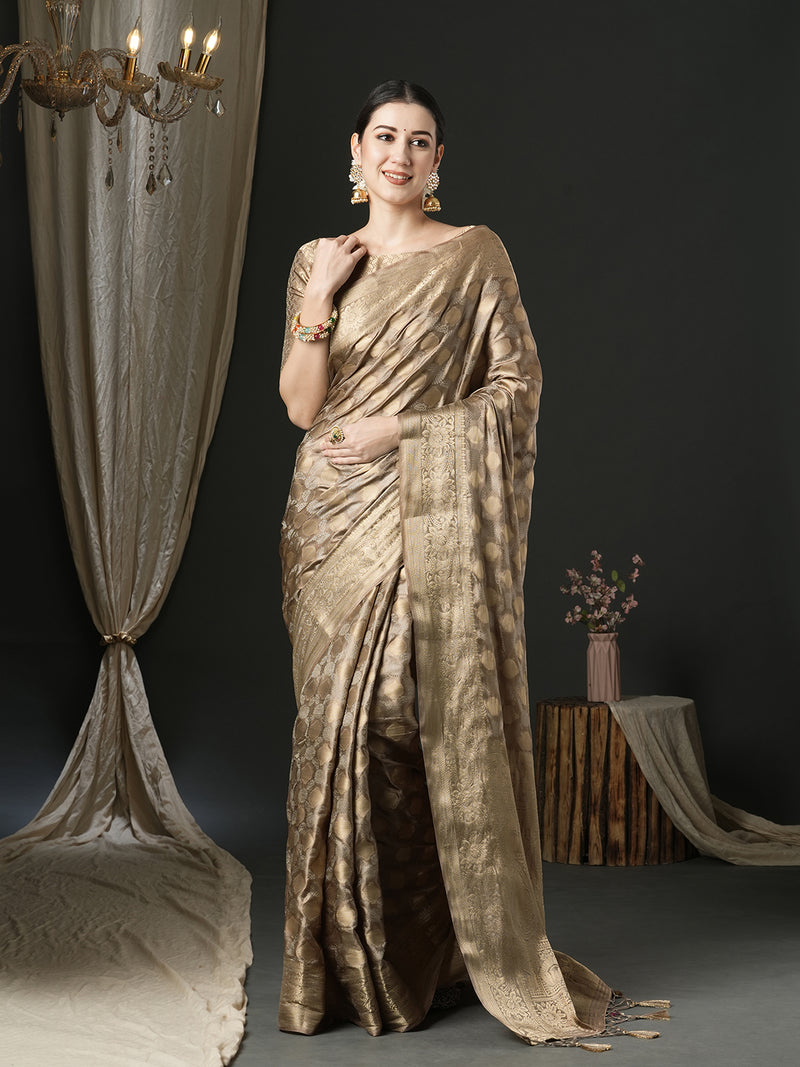 AQUARIUS Solid Embroidered weaving work Zari Satin Saree