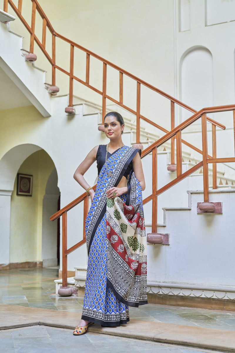 WOMANIYA Women's Hand Batiq Printed Uniform Cotton Saree - Apple Lifestyle