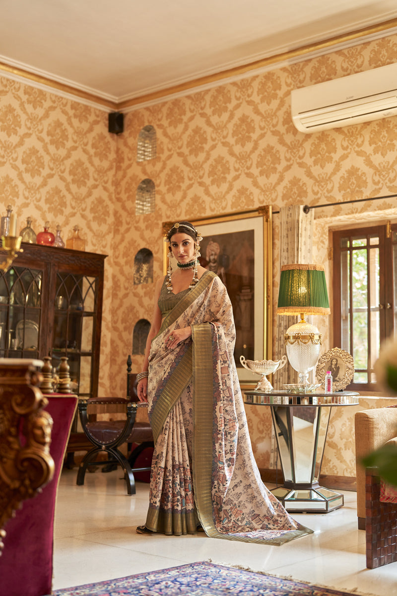 MORPANKH kalamkari printed manipuri temple patta saree