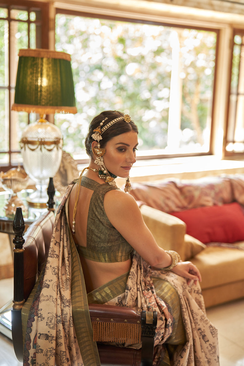 MORPANKH kalamkari printed manipuri temple patta saree