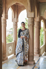 WOMANIYA women's Hand block Batik Indigo Printed Cotton silk Saree - Apple Lifestyle