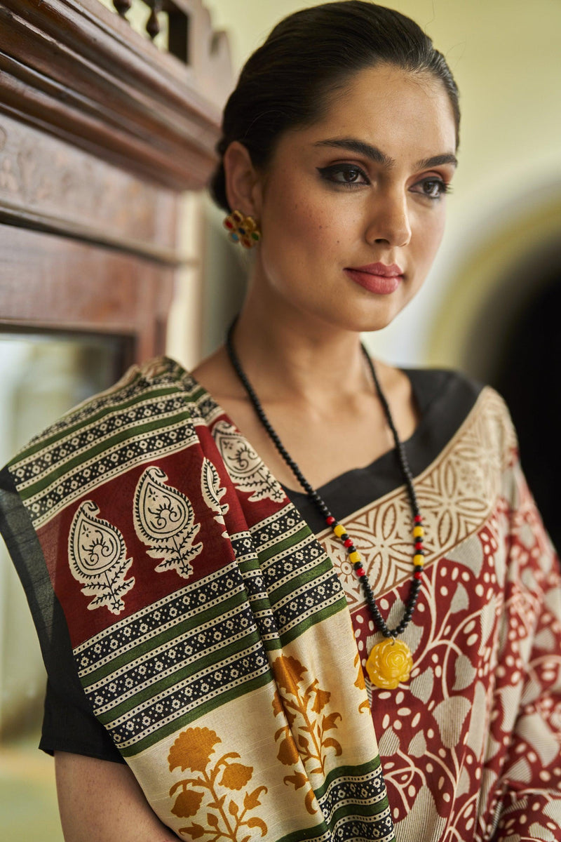 WOMANIYA Woven, Printed, Applique, Cotton silk Saree - Apple Lifestyle