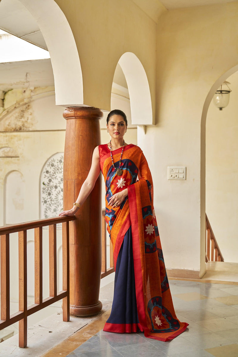 WOMANIYA Ethnic Motifs Printed Art Silk Bhagalpuri Saree - Apple Lifestyle