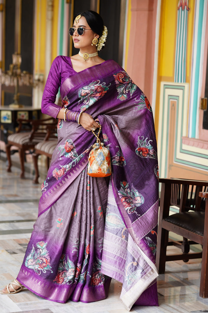 RAJGHARANA Women' Traditional Handloom Silk Digital Floral Printed saree