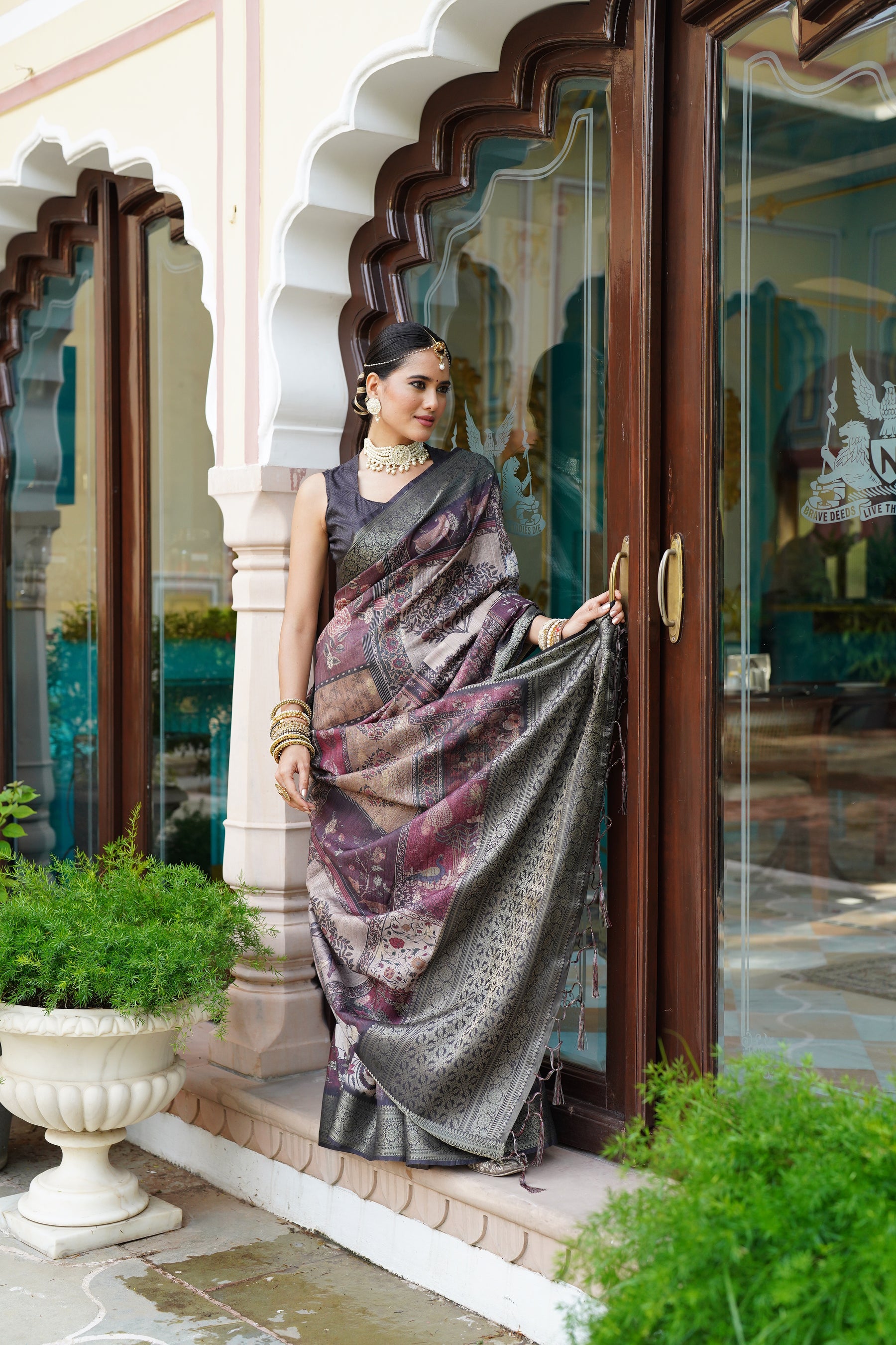 Pratiksha Women's Kalamkari Silk Kotha zari rich pallu digital Printed Saree