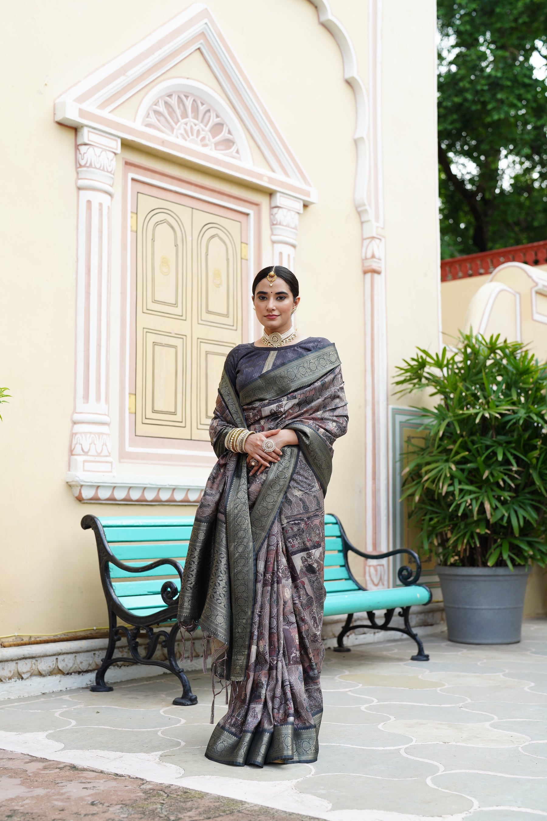 PRATIKSHA Women's Traditional Stylish Kalamkari Kotha zari rich pallu digital Printed Saree