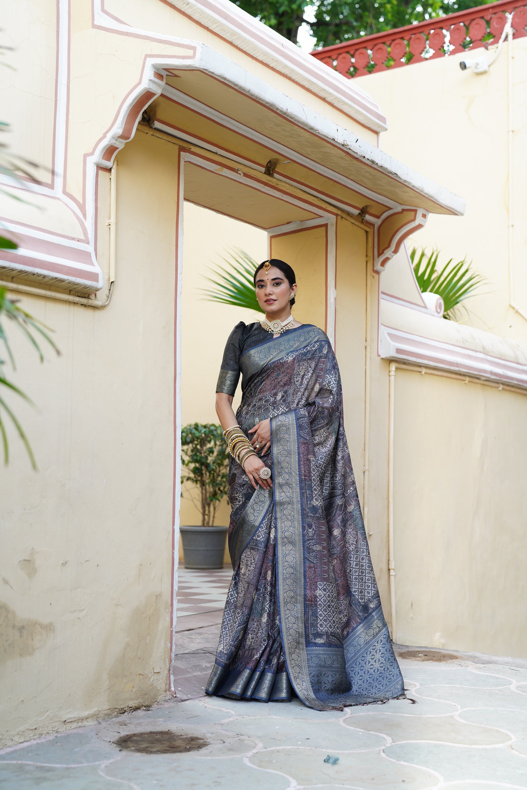 Pratiksha Women's Traditional Look Kalamkari Kotha zari rich pallu weaven digital printed saree