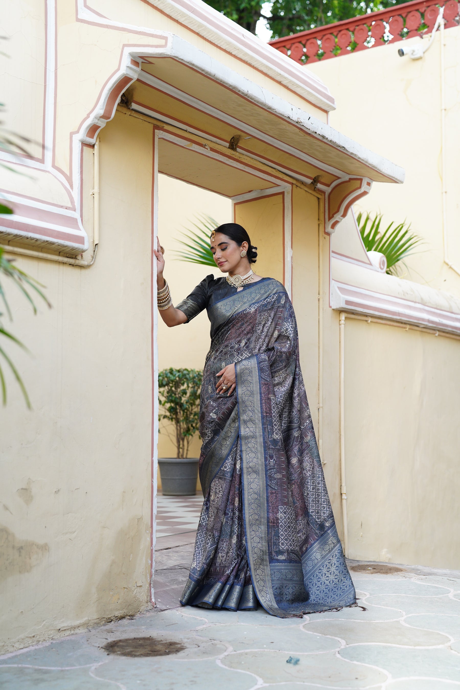 Pratiksha Women's Traditional Look Kalamkari Kotha zari rich pallu weaven digital printed saree