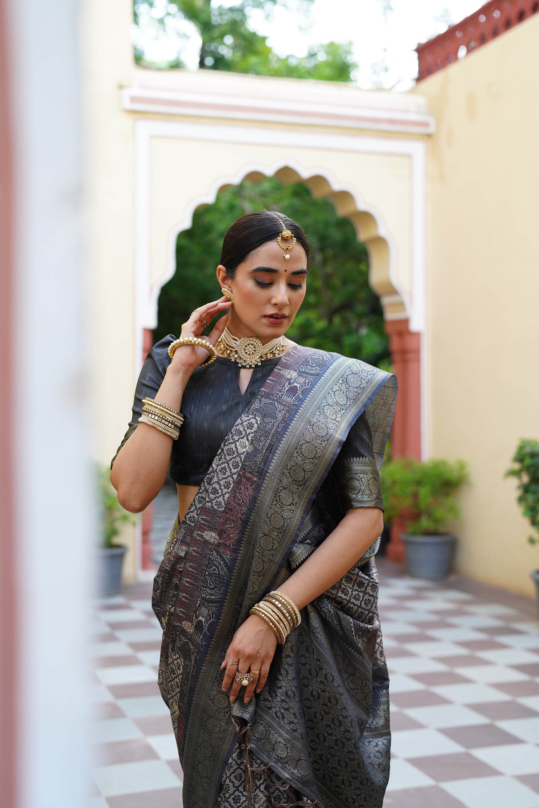 Pratiksha Women's Traditional Look Kalamkari Kotha zari rich pallu weaven digital printed saree