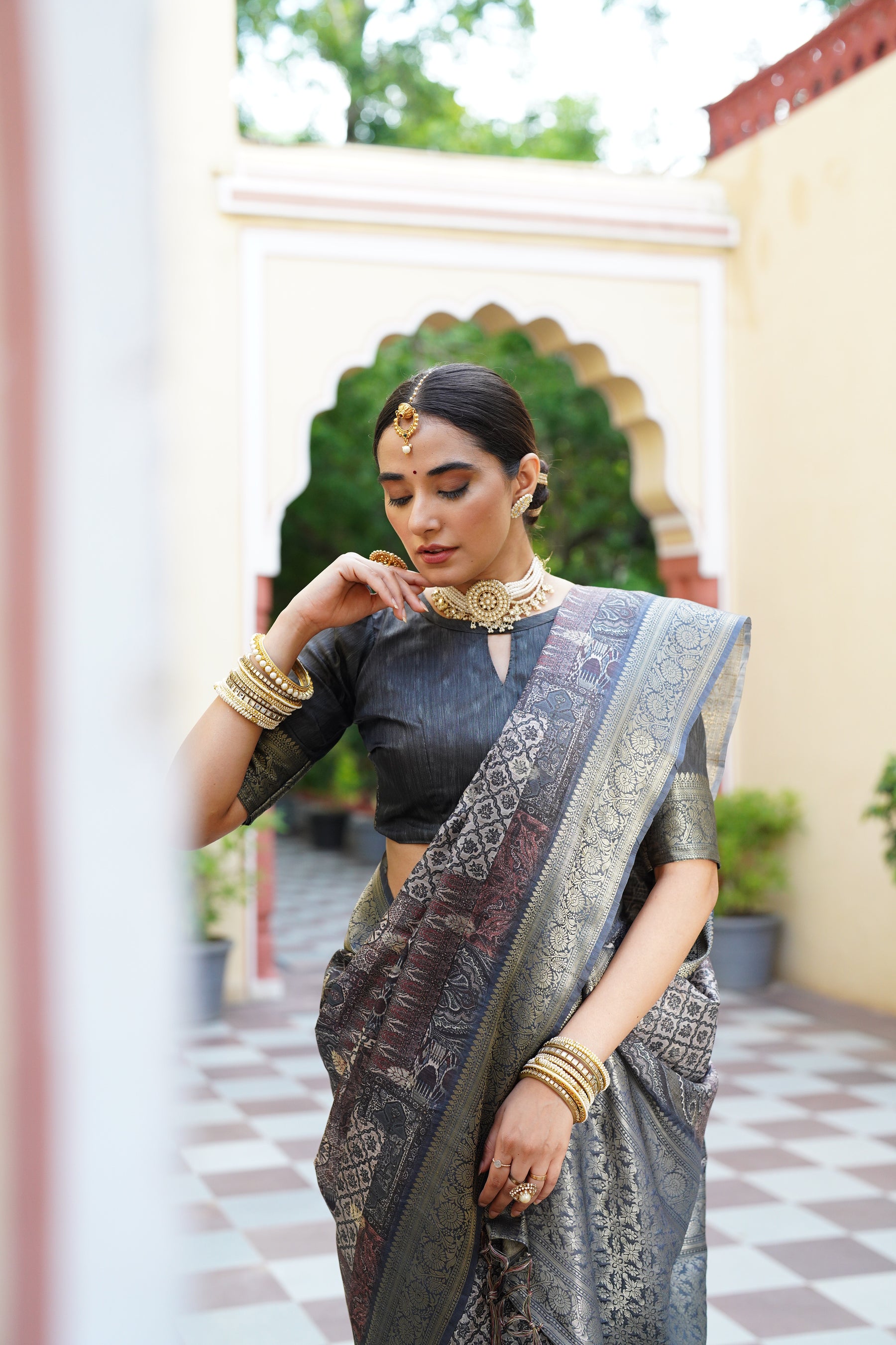 Pratiksha Women's Traditional Look Kalamkari Kotha zari rich pallu weaven digital printed saree