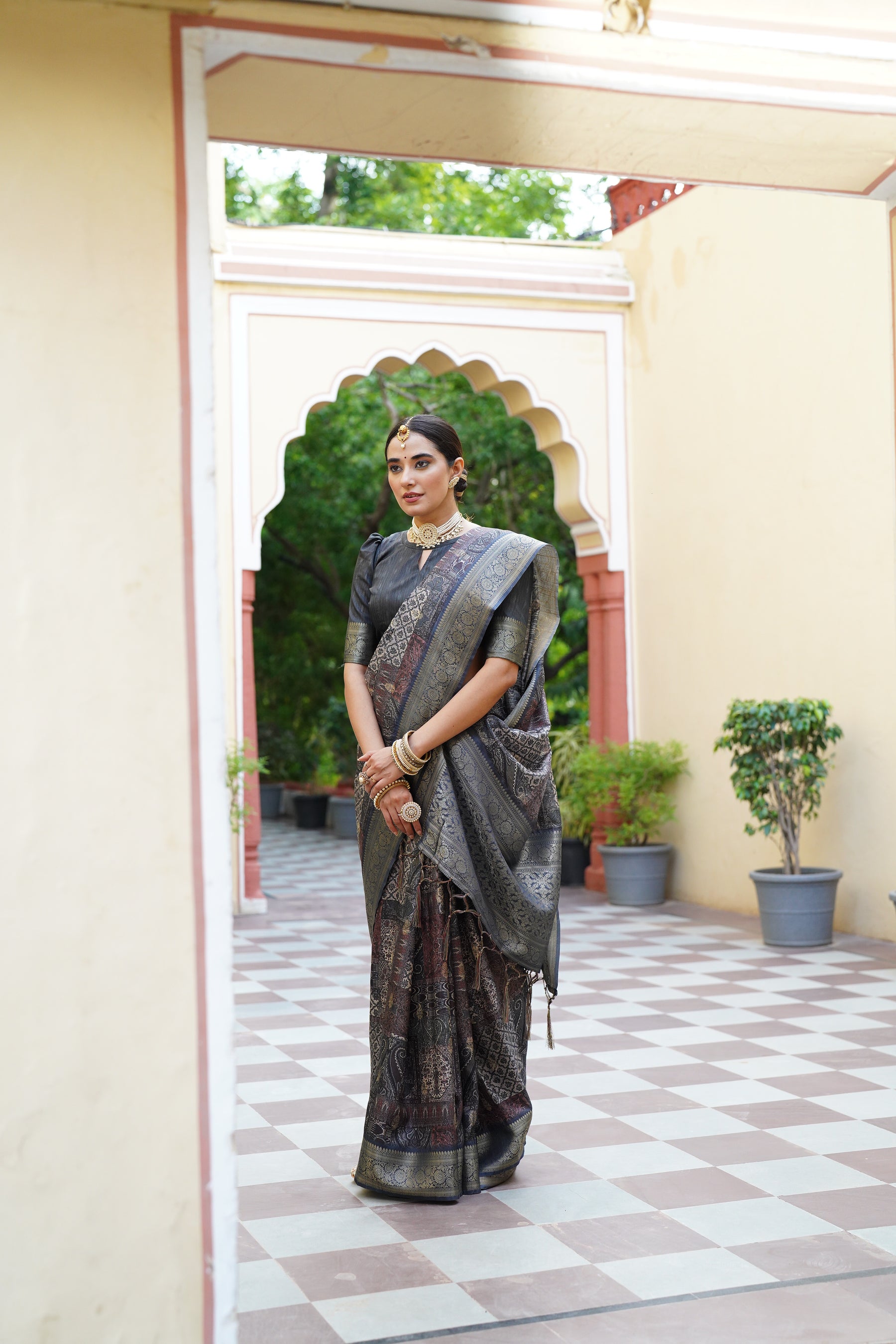 Pratiksha Women's Traditional Look Kalamkari Kotha zari rich pallu weaven digital printed saree