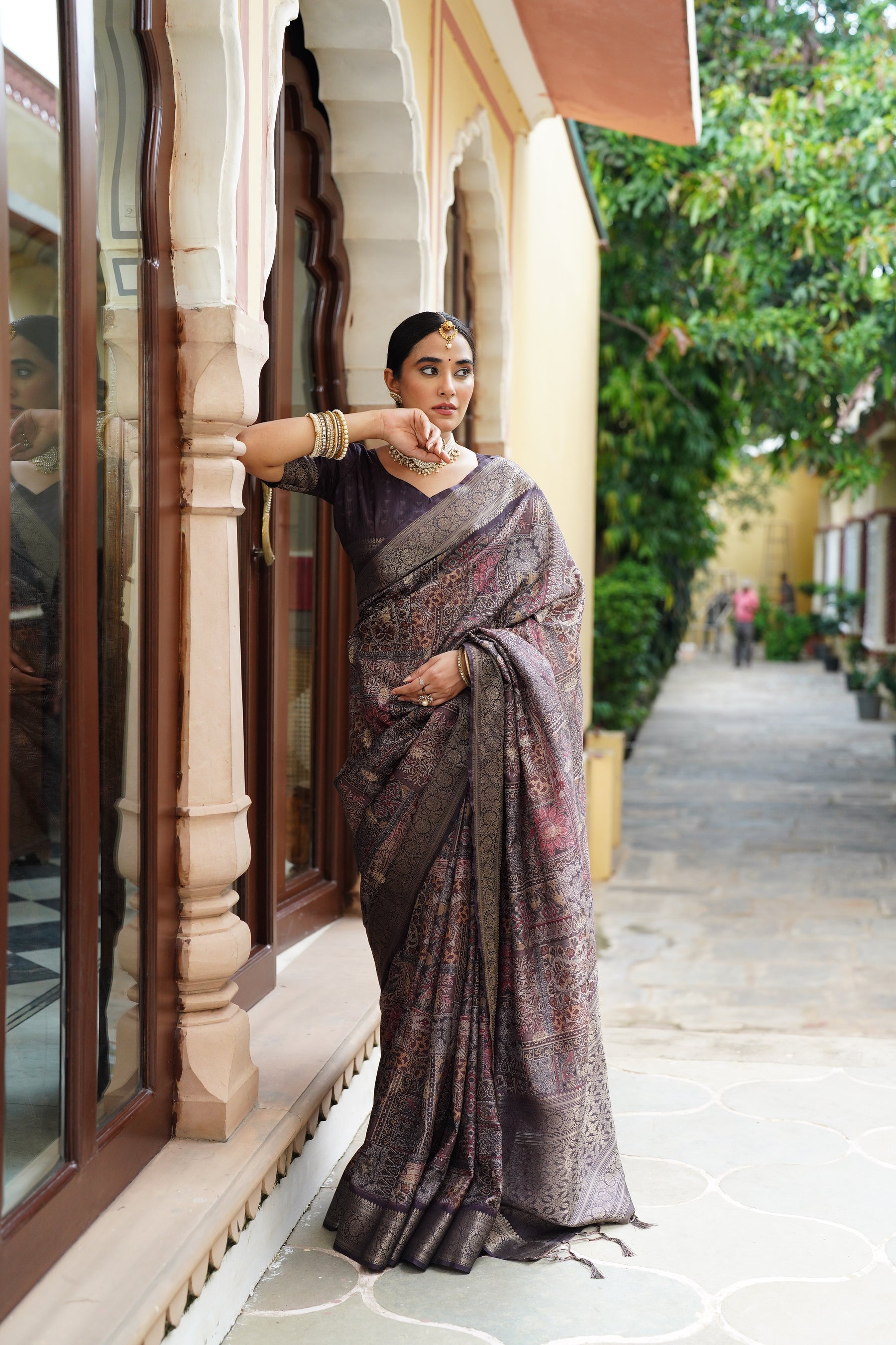 PRATIKSHA Women's Traditional Stylish Kalamkari Kotha zari rich pallu digital Printed Saree