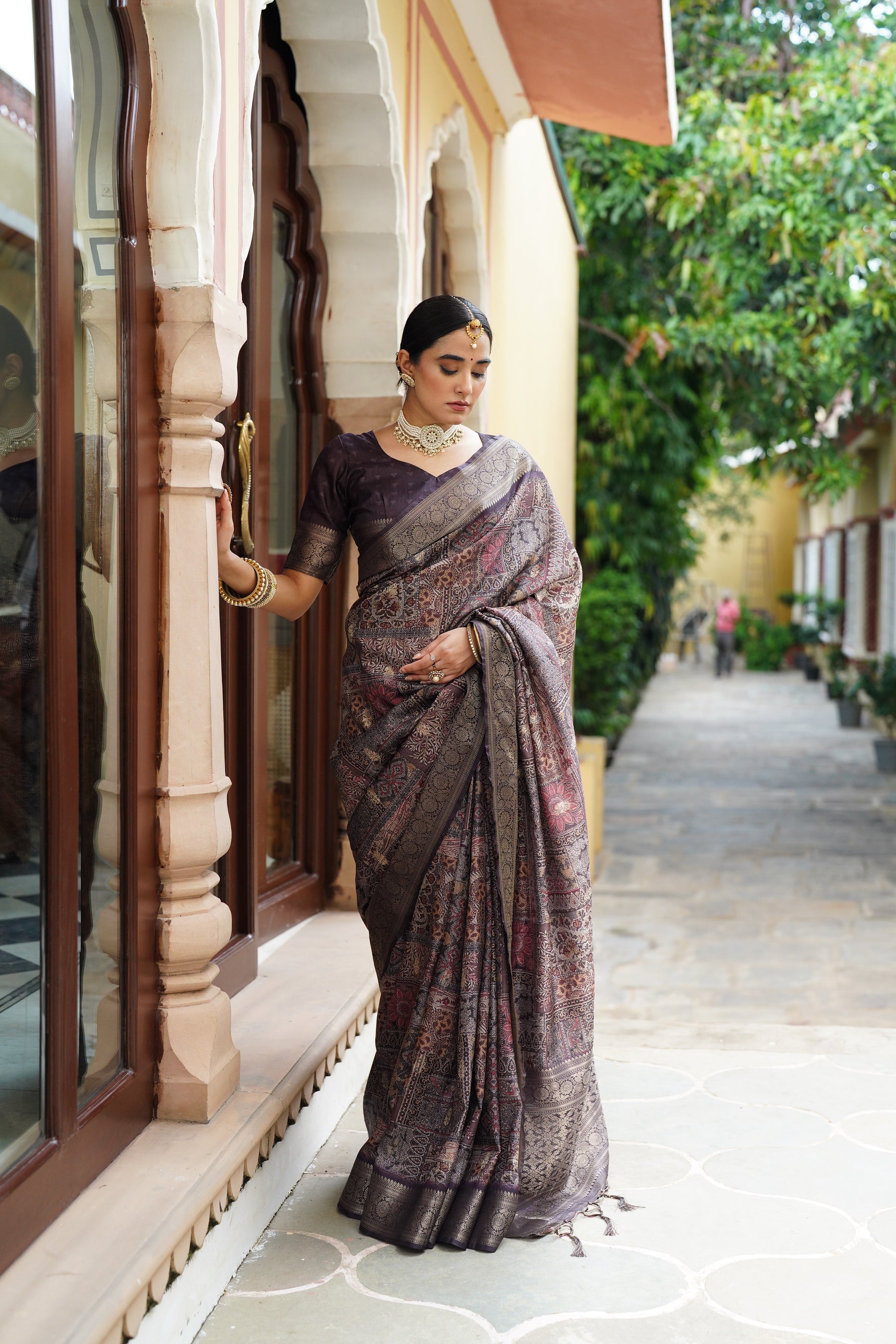 PRATIKSHA Women's Traditional Stylish Kalamkari Kotha zari rich pallu digital Printed Saree