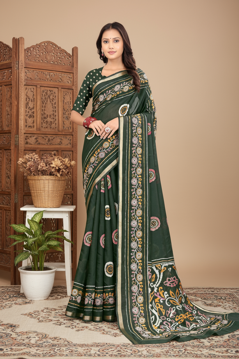 Floral Grace – Liva Fabric Saree with Lagdi Patta