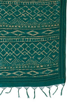 TARANG-Royal Teal Tribal Print Silk Blend Saree with Golden Foil Work