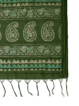 TARANG-Emerald Green Ethnic Foil Print Silk Blend Saree with Traditional Motifs