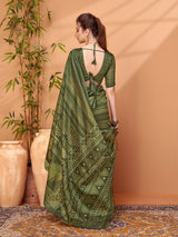 TARANG-Elegant olive green saree with rich ethnic-inspired geometric prints