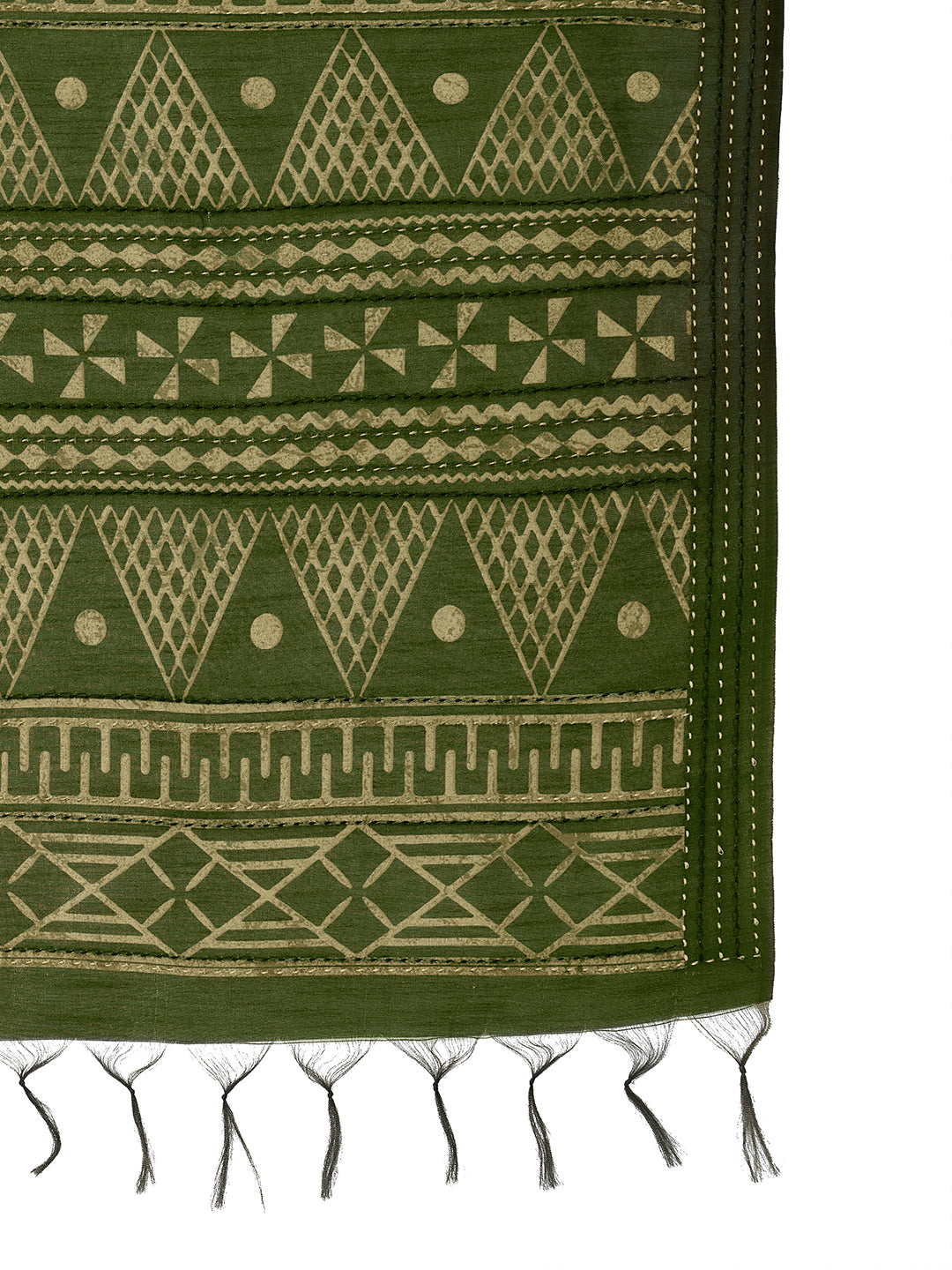 TARANG-Elegant olive green saree with rich ethnic-inspired geometric prints