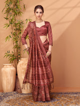 TARANG-Rustic Maroon Tribal Print Designer Saree with Ethnic Woven Pallu