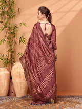 TARANG-Rustic Maroon Tribal Print Designer Saree with Ethnic Woven Pallu
